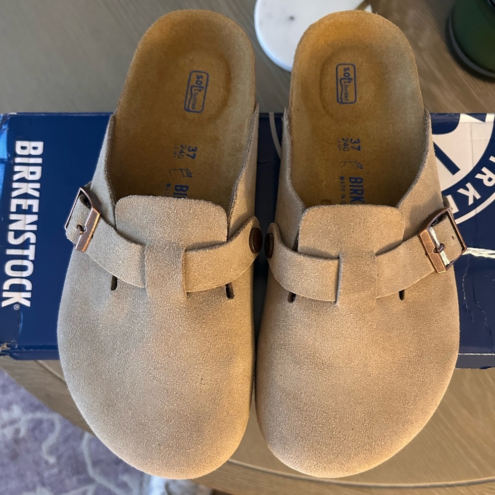 Suede Birkenstock clogs